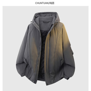 Men's Pure Cotton Jacket, Winter American-Style Deconstructed Parka, Thickened Warm Hooded Cotton Coat, Workwear Jacket, Trendy