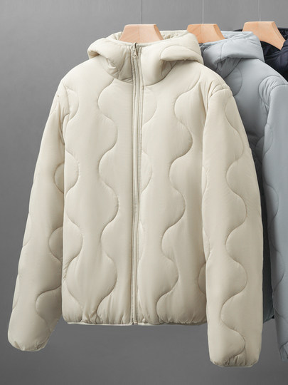 Pure Quilted Diamond-Pattern Hooded Cotton Jacket for Men, Winter 2026 New Style, Thickened Padded Warm Inner Lining, Short Cotton Coat