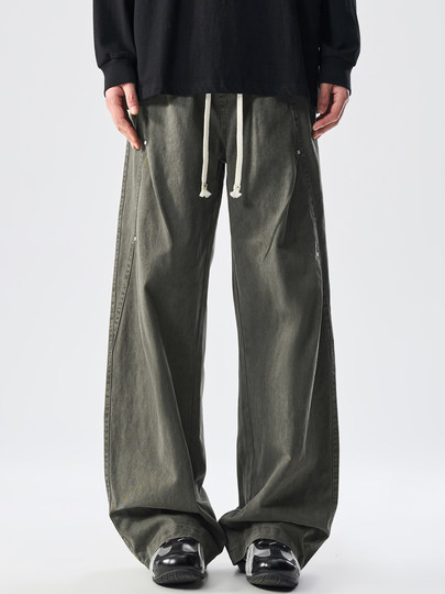 Men's Pure Cotton High Street Cargo Pants, Autumn Style, American Retro Trendy Brand, Loose Wide-Leg Straight Casual Pants