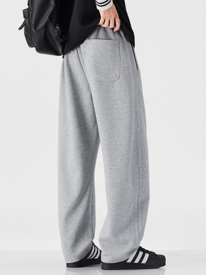 Pure Cotton 460g Heavyweight Curved Hem Sweatpants for Men, Winter Fleece-Lined, Warm, Loose Fit, Wide-Leg Straight Casual Pants for Teenagers