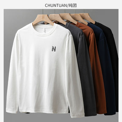 Pure round neck fleece base layer, men's and women's winter double-sided fleece thermal underwear, heavyweight letter embroidery long-sleeved T-shirt