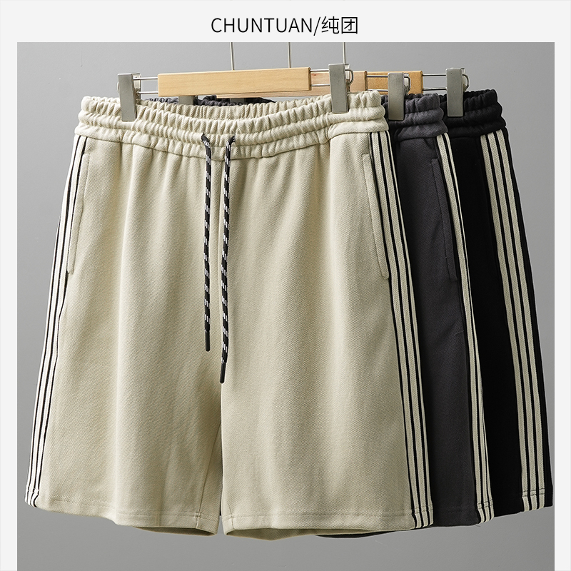 360g Heavyweight Striped Shorts for Men, New Summer Style, Loose Patchwork Shorts, American Casual Sports Five-Point Shorts, Trendy