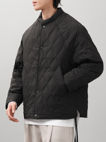 Pure 90 goose down rhombus down jacket for men in winter, light and thin American retro warm and cold-proof baseball uniform jacket