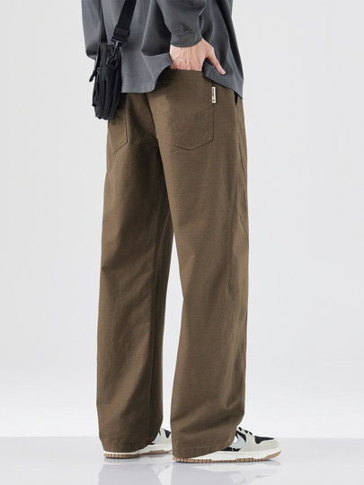 Pure heavyweight pure cotton work pants men's autumn American wide-leg pants trendy loose straight casual trousers