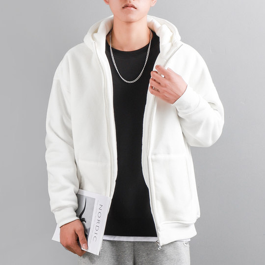 Japanese Style 500g Heavyweight Fleece Sweatshirt for Men, Hooded, Thickened, Warm, Loose-Fitting, Zip-Up Cardigan, Trendy Brand