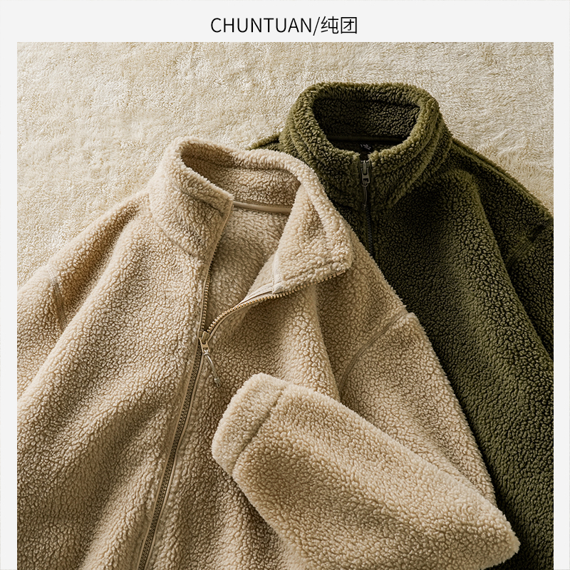 Double-Sided Lamb Wool Jacket for Men, Autumn and Winter Style, Fleece-Lined and Thickened, Stand-Up Collar, Fleece Sweatshirt, Couple's Polar Fleece Zip-Up Jacket