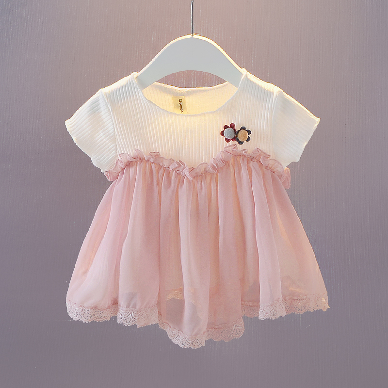 Children's clothing Female baby summer short-sleeved doll shirt 0-1-2-3-year-old girl Chiffon T-shirt baby short sleeve clothes tide