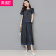 phong cách dân tộc kiểu Trung Quốc Tang ăn mặc nữ xia bông vải phù hợp với retro Trung Quốc gió đầu ngắn tay quần rộng chân lanh hai mảnh bộ