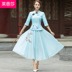 phong cách Trung Quốc Tang sườn xám áo khoác váy hai mảnh retro Han phù hợp với váy nghệ thuật váy trà sân lớn của phụ nữ 