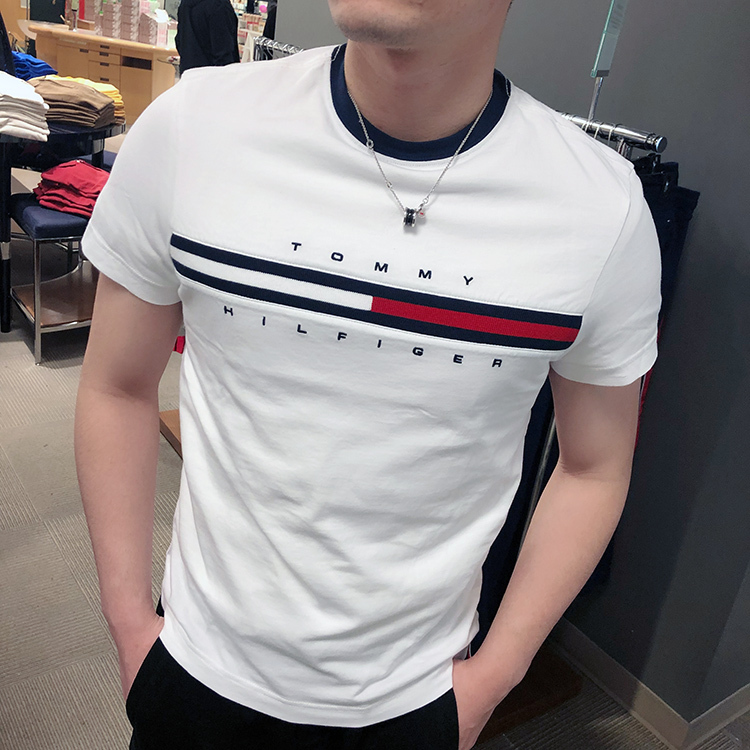 Tommy Hilfiger Men's Summer Casual Fashion Color-Blocking Logo Pure Cotton Round Neck Short-Sleeved T-Shirt Tommy Hilfiger Men's Summer Casual Fashion Color-Blocking Logo Pure Cotton Round Neck Short-Sleeved T-Shirt