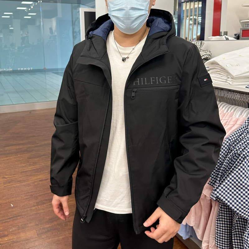 Tommy Hilfiger Men's New Winter Casual Lightweight Warm Windproof and Waterproof Hooded Cotton Jacket