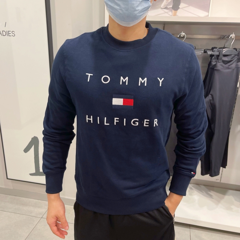 Tommy Hilfiger Men's New Autumn and Winter Casual Versatile Letter Logo Embroidered Round Neck Pullover Sweatshirt