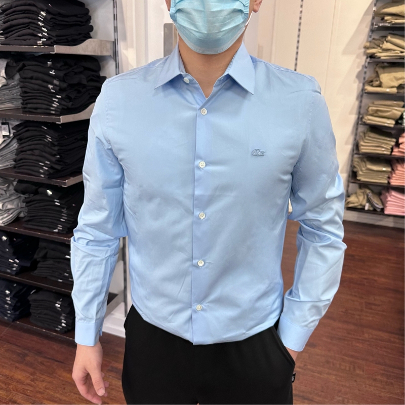 Lacoste French Crocodile Men's New Spring Business Casual High-End Solid Color Slim Fit Stretch Long-Sleeved Shirt