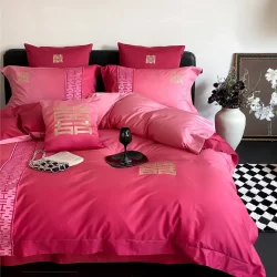 Xiaoduoduo Wedding Red Embroider Slightly Tipsy Gradient Color Bedding Housewarming Dowry pure cotton Long-Staple Cotton Four-Piece Home Textile Set