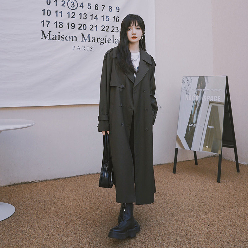 European cargo wear coat female long - range 2023 new Han - style casual loose English style coat