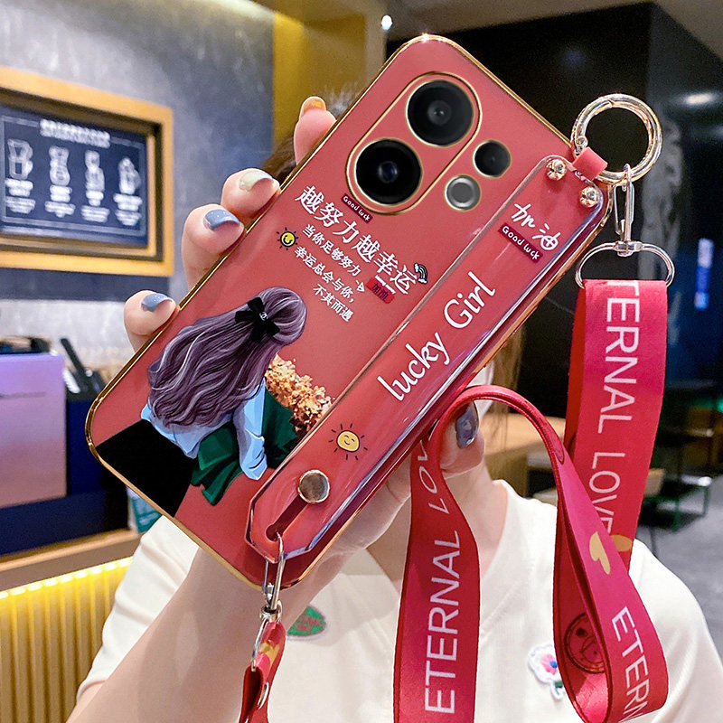 Suitable for Vivo X200Fe Phone Case, Vivo Protective X200Fe International Overseas Version Silicone Case V2503 Full Coverage Anti-Drop 5g Wristband Stand Soft Case for Women with Lanyard, High Aesthetic Niche New Trendy Model