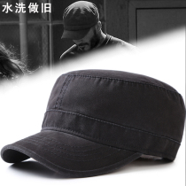 Flat top hat mens military cap pure cotton washed old mens hat summer Korean version casual cap tide visor soft