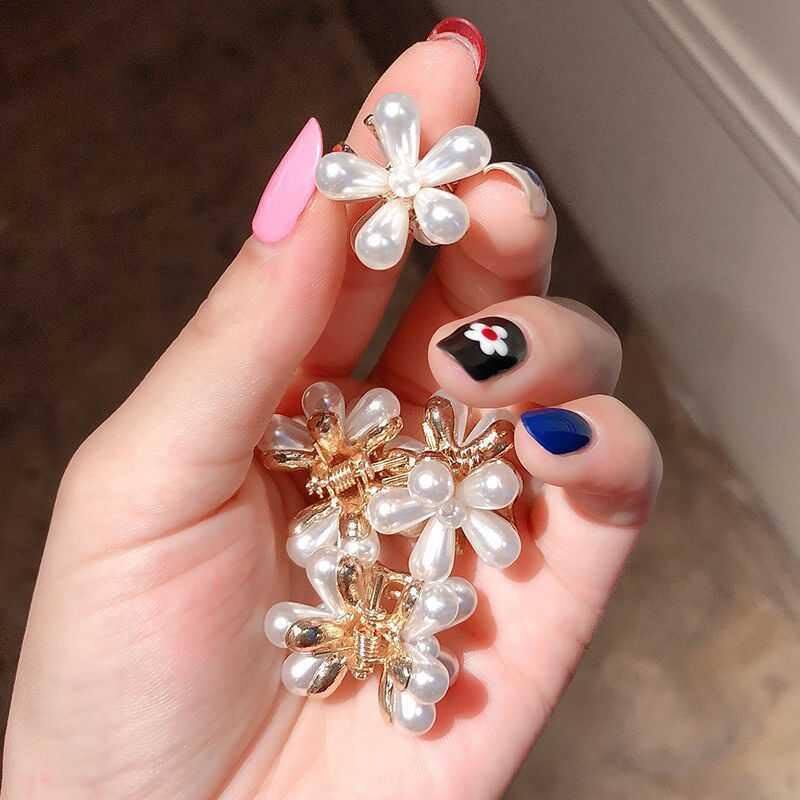 Pearl petal small hair clip Children female baby bangs clip grab clip Hair accessories headdress clip Hanfu hair accessories creative temperament