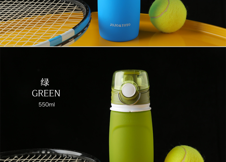 Thể thao chai nước silicone chai nước ngoài trời tập thể dục chạy trẻ em khả năng chống rơi di động gấp chai nước mềm với cup bình hút nước cho bé