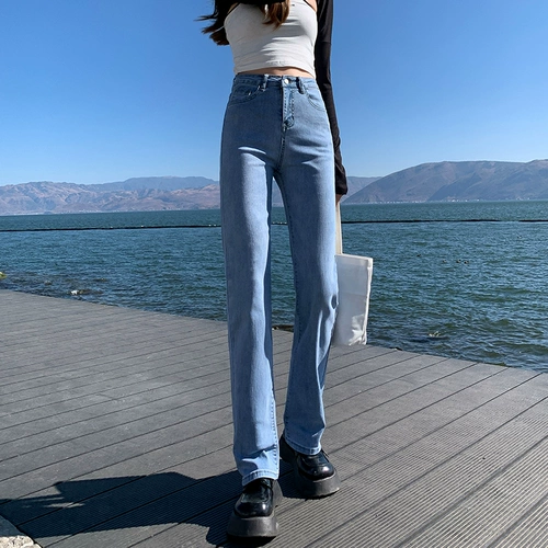 Флисовые демисезонные прямые свободные джинсы, штаны, леггинсы, высокая талия, 2024 года, по фигуре, свободный крой