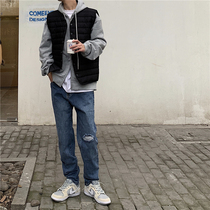 uniike greasy guest ins mens autumn and winter cotton vest inside and outside wearing Japanese simple warm liner