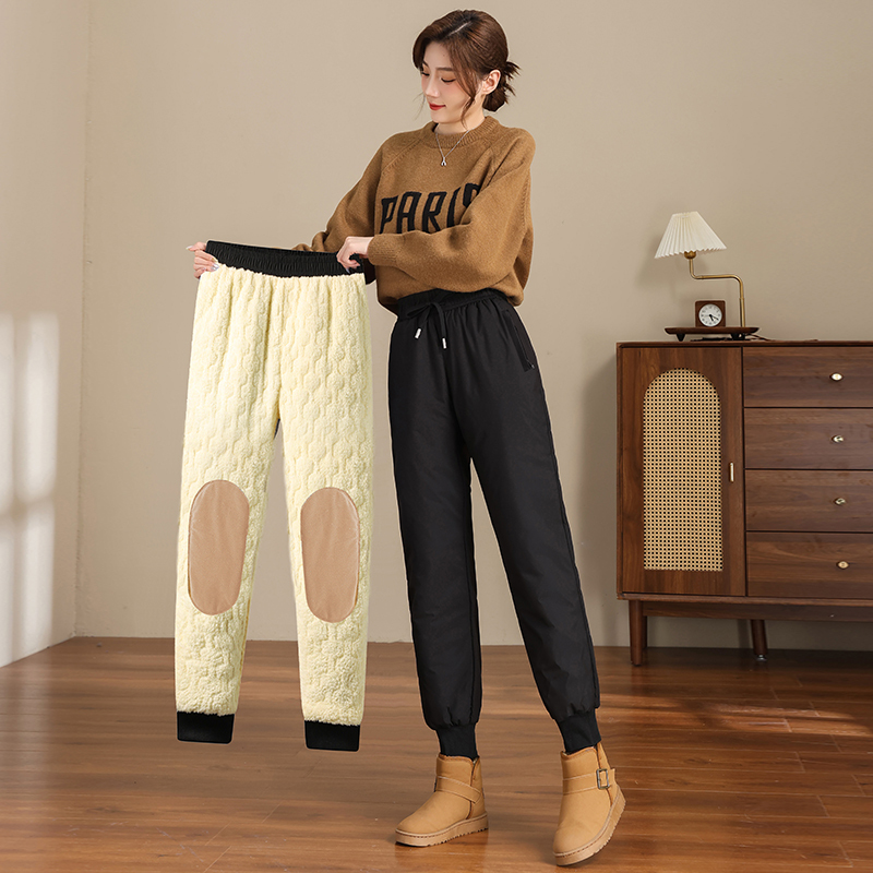 Women's Winter Thermal Cotton Pants, Fleece-Lined and Thickened, Suitable for Skiing in Harbin, Northeast China, Cold-Proof, Waterproof, Windproof, with Cuffed Jogger Style