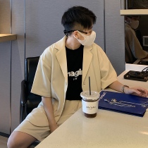 SC 21 summer ruffian handsome suit mens suit short-sleeved casual Korean version handsome slit suit shorts two-piece set