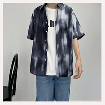 SC 22 Summer new zdyeing ink splash short sleeve shirt Korean version 100 lap trendy personality casual yuppie dress man