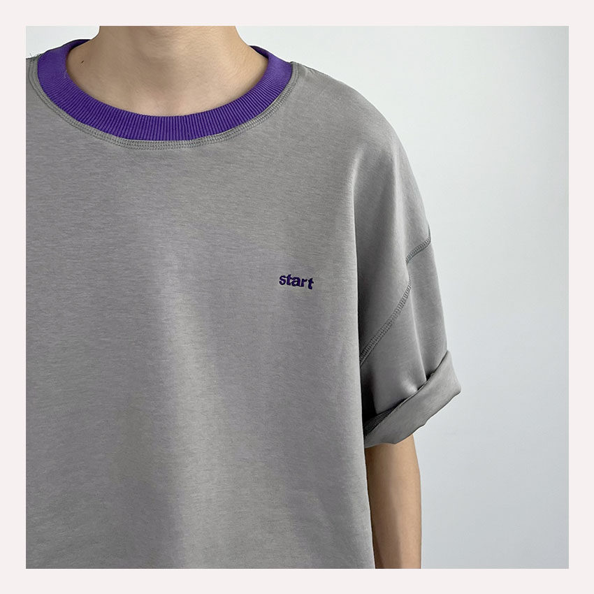 SC 21 Summer New Round Collar Thread Collared embroidered T-shirt male Korean version Jane Yoo loose casual couple short sleeve male