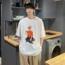 SC 21 summer abstract portrait print Korean version of the trend loose TEEins super fire mens white short-sleeved T-shirt