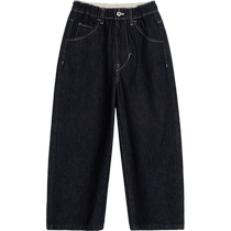Pomme Pengma denim long pants solid color straight cotton loose spring clothing for boys and girls Jiangnan cloth children
