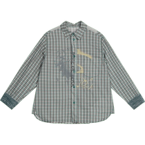 Maoguai]pomme Pengma shirt long-sleeved retro plaid cotton spring clothing for men women and children Jiangnan cloth for older children