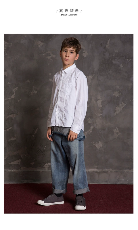 Pomme / Pengma 2018 Mùa xuân Sản phẩm mới Trẻ em lớn Cotton sọc dài tay Áo sơ mi Joker Boy AG810001 - Áo sơ mi áo bé trai