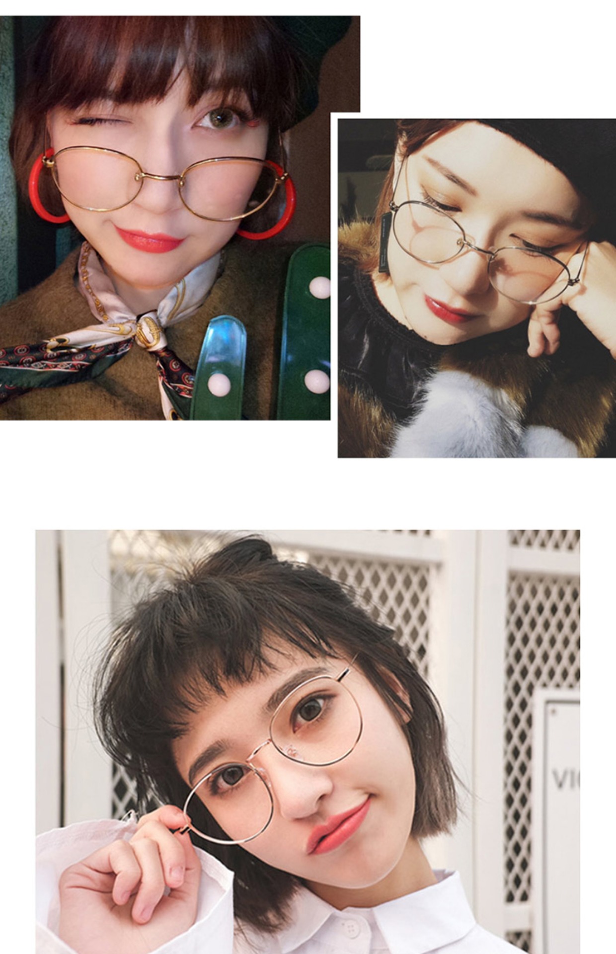 Văn học Retro kim loại kính gọng kính thủy triều nữ lưới đỏ mặt tròn chân ngọc trai quang siêu nhẹ dây vàng khung cận thị - Kính khung kính râm