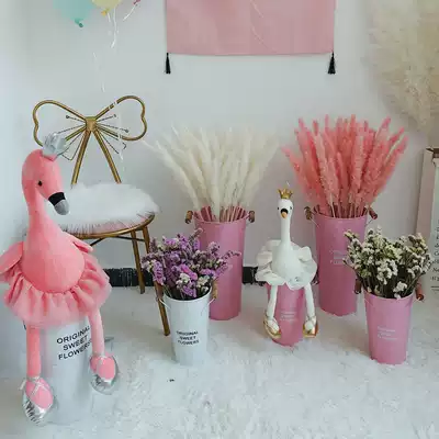 Tin flower bucket large pink reed dried flower bouquet Florist clothing store decoration decoration storage home furnishings