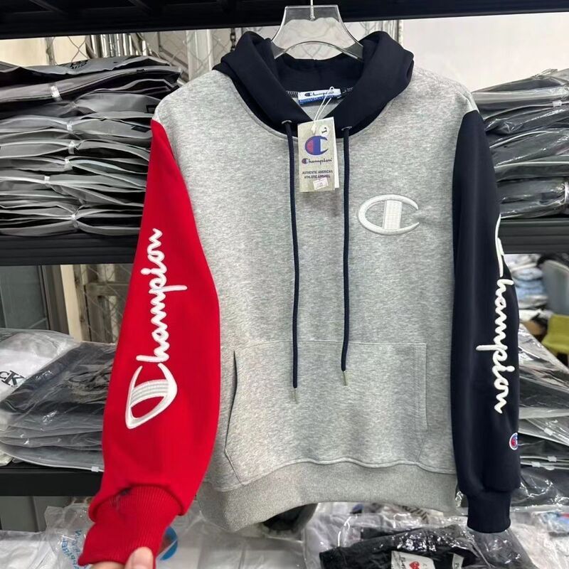 Baiying Spring High Edition Embroidered Kirin Arm Red and Blue Color-Block Unisex Hooded Sports Sweatshirt Casual Top