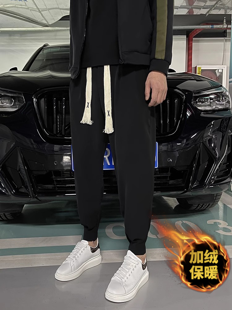 秋冬加绒裤子男宽松休息裤穿出潮牌炸街范儿
