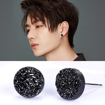 Pure silver crystal cluster stone earrings men mens trend personality mens model 2021 New Tide earrings womens black single earrings men