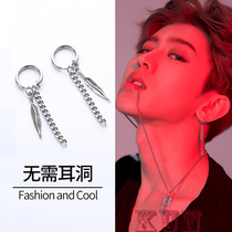 No ear hole stud earrings Male false earrings Female titanium steel mens single hipster hipster Korean no hole childrens ear buckle ear clip