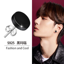 Sterling silver earrings mens 2021 new trend personality mens single earrings womens simple black agate earrings men