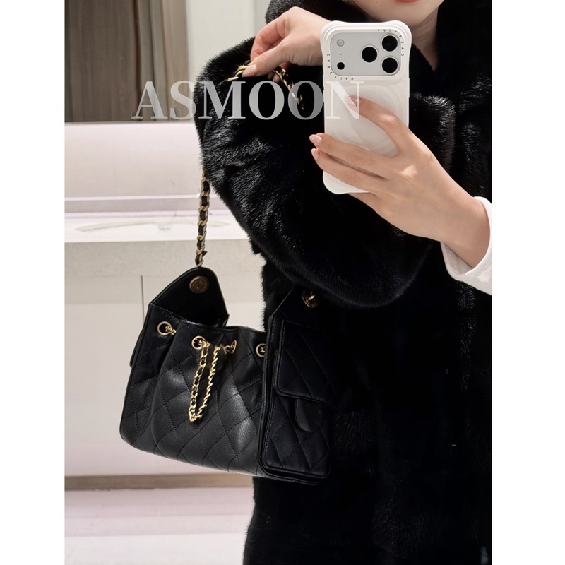 Asmoon Fengshen Beauty Bag! 25 Packs Mini Caviar-Patterned Cowhide Quilted Chain Drawstring Bucket Underarm Bag for Women Asmoon Fengshen Beauty Bag! 25 Packs Mini Caviar-Patterned Cowhide Quilted Chain Drawstring Bucket Underarm Bag for Women