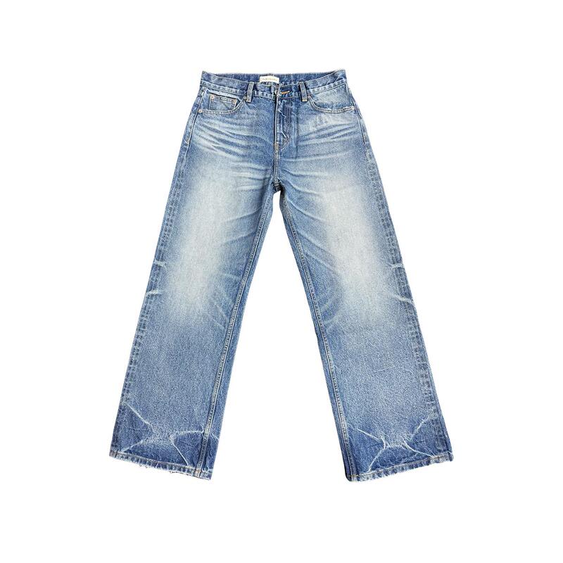 Tbr King Series 07 Snowflake Blue Line Red Ear Washed Distressed A-Line Straight-Leg Jeans Tbr King Series 07 Snowflake Blue Line Red Ear Washed Distressed A-Line Straight-Leg Jeans