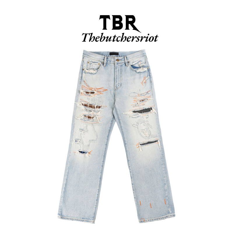 Tbr 3Rd Anniversary Limited Edition Patchwork Washed Blue Slim Fit Jeans