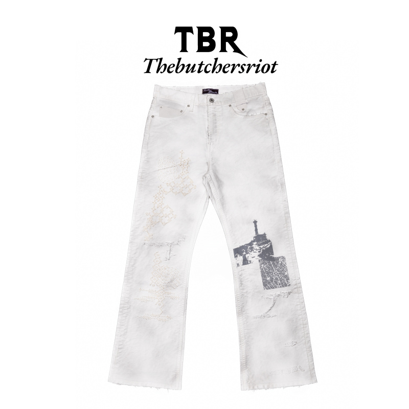 Tbr X Hao Shen Collaboration Series 02 Gong Xue Langke White Mole Bootcut Fitted Flared Style
