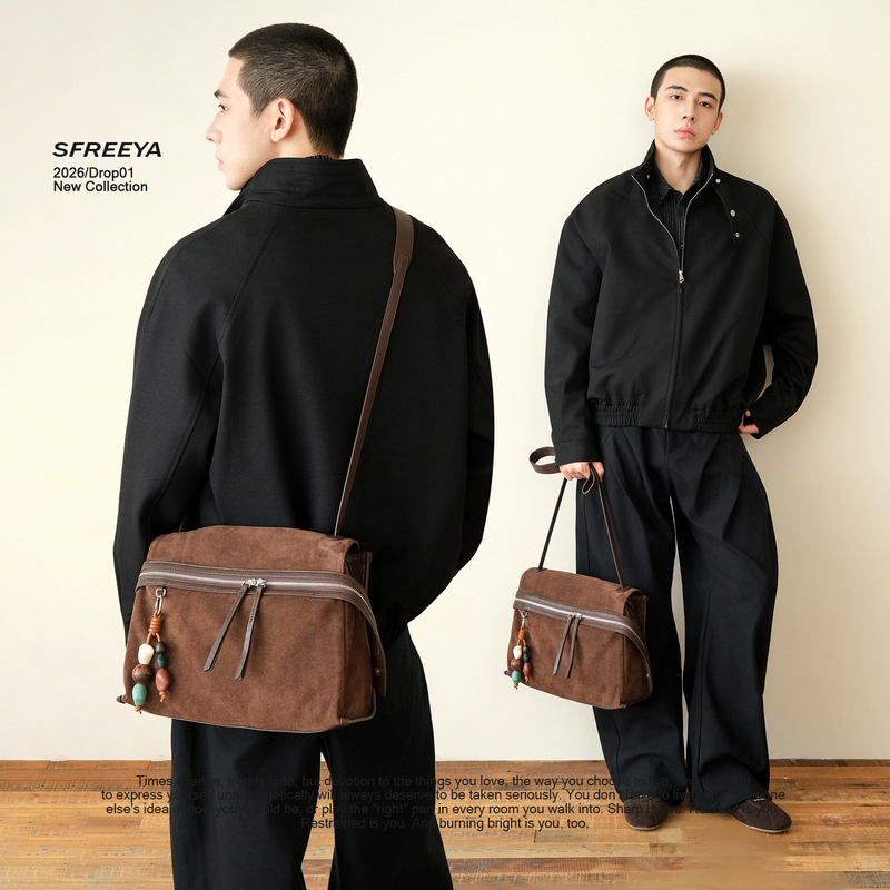 Frosted Leather Is the Beginning of Autumn and Winter. Retro Men's and Women's Suede Crossbody Bag, Simple Large-Capacity Handbag and Shoulder Bag