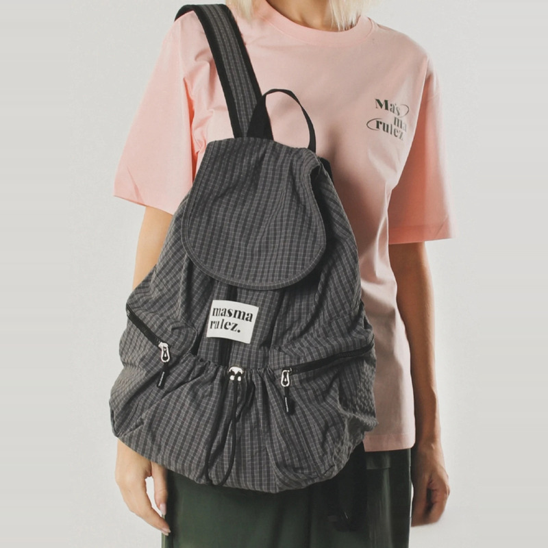 Masmarulez Plaid Backpack Design Casual Large-Capacity Travel Bag Lightweight Backpack Korean Style Backpack