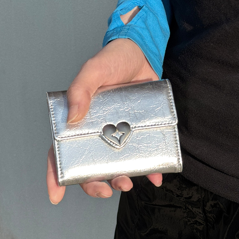 Korean Niche 2025 New Model Fennec Card Holder Wallet Heart-Shaped Cowhide Heart Tag Flip Cover Id Holder Coin Purse