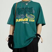 Dosho mens loose Korean version of English printing solid color T-shirt mens letters simple ins short-sleeved mens tide