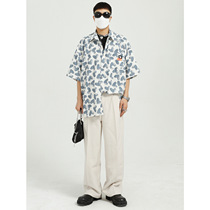 Dosho2021 summer new blue fresh short-sleeved shirt men loose Harajuku wind full printing love shirt men