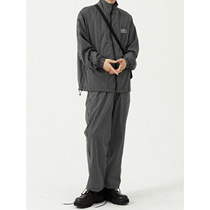 Dosho mens autumn new Korean casual drawstring plaid jacket mens loose straight casual pants set